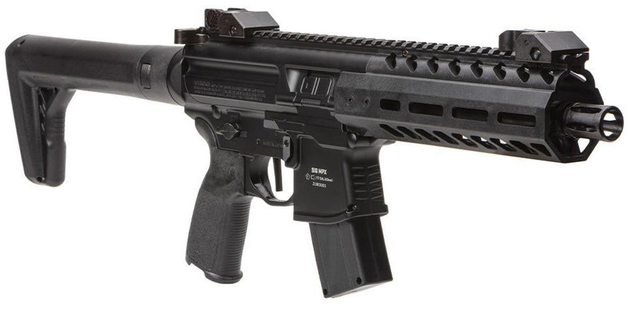 Side view of Sig Sauer MPX Gen 2 CO₂-powered tactical pellet rifle