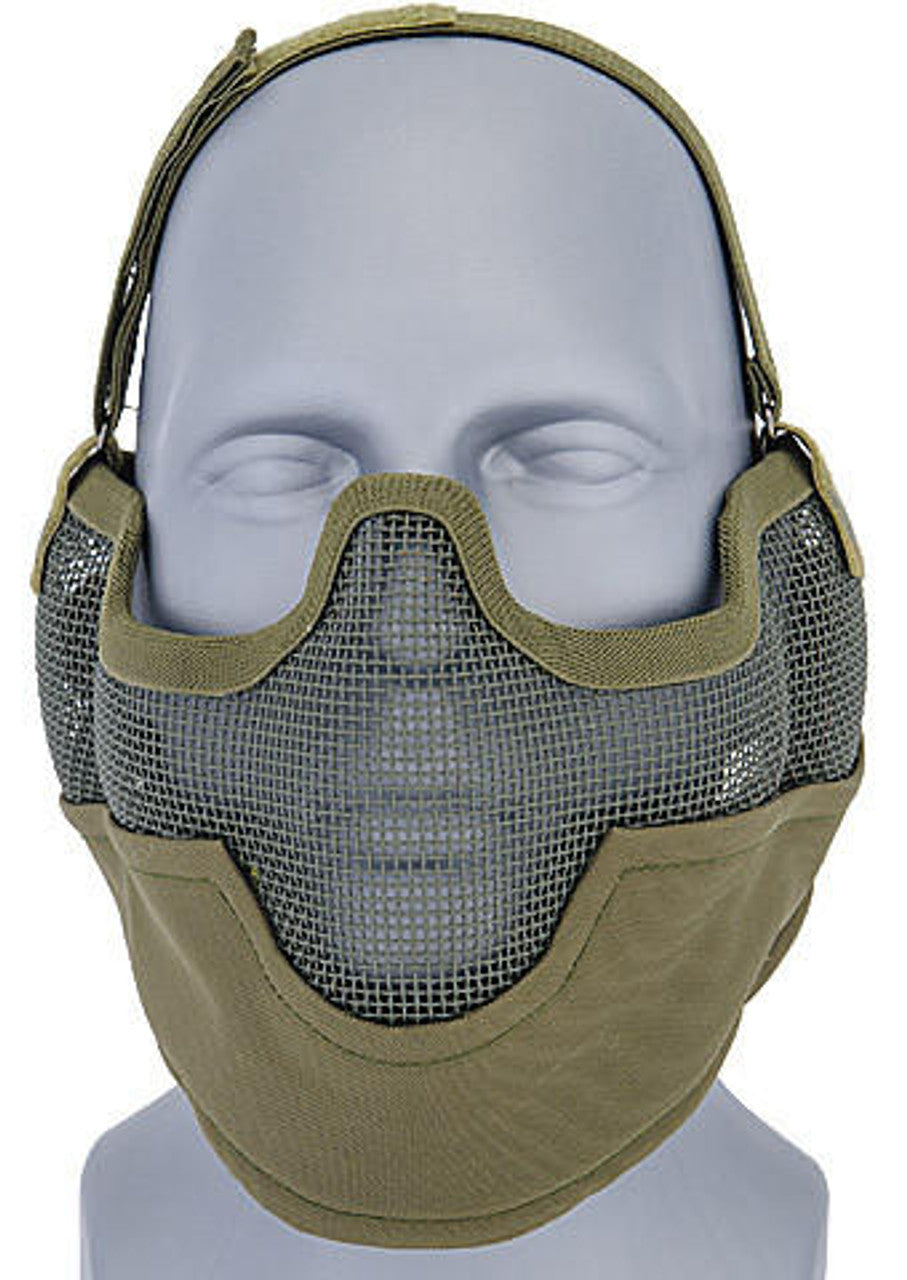 UK Arms Tactical Airsoft Metal Mesh Half Mask with Ear Protection – OD Green