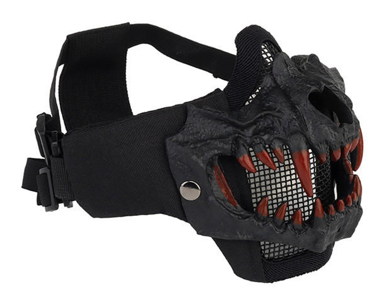 UK Arms Upgraded Fangs Mesh Lower Face Mask – Black, Durable Airsoft Protection with Breathable Steel Mesh Design