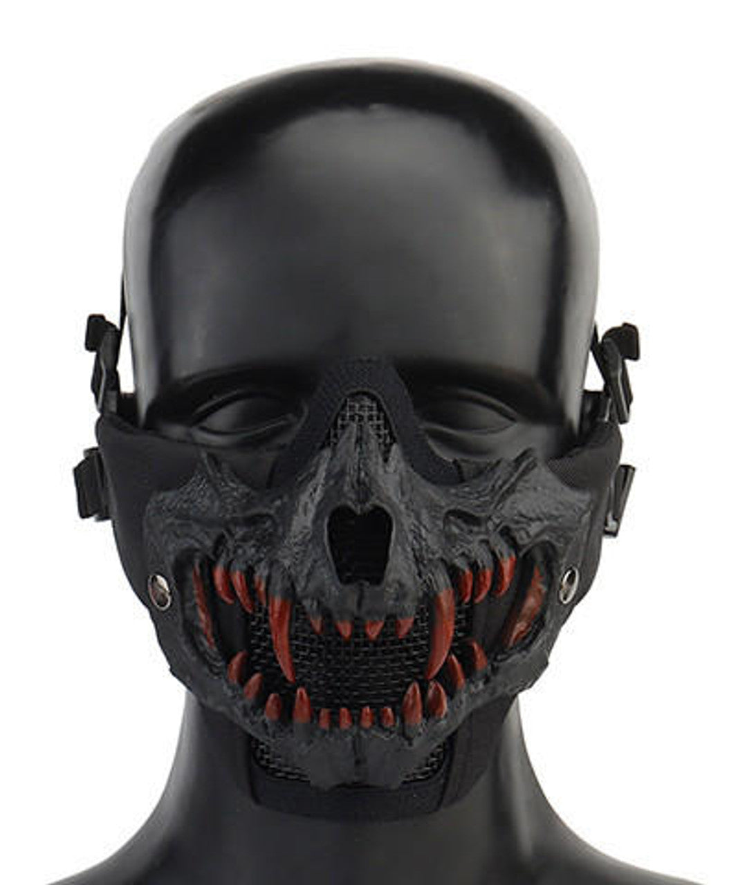 UK Arms Upgraded Fangs Mesh Lower Face Mask – Black, Durable Airsoft Protection with Breathable Steel Mesh Design