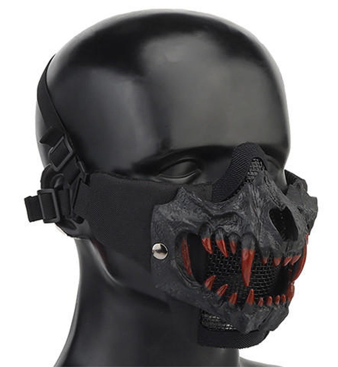 UK Arms Upgraded Fangs Mesh Lower Face Mask – Black, Durable Airsoft Protection with Breathable Steel Mesh Design