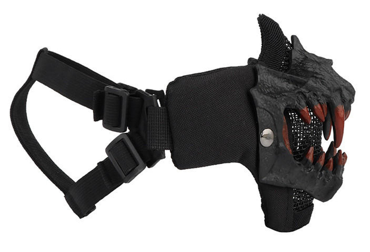 UK Arms Upgraded Fangs Mesh Lower Face Mask – Black, Durable Airsoft Protection with Breathable Steel Mesh Design