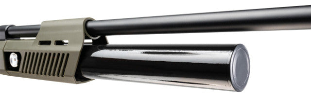 Close-up of a rifle barrel of Umarex Gauntlet SL30 .30 Cal PCP Air Rifle