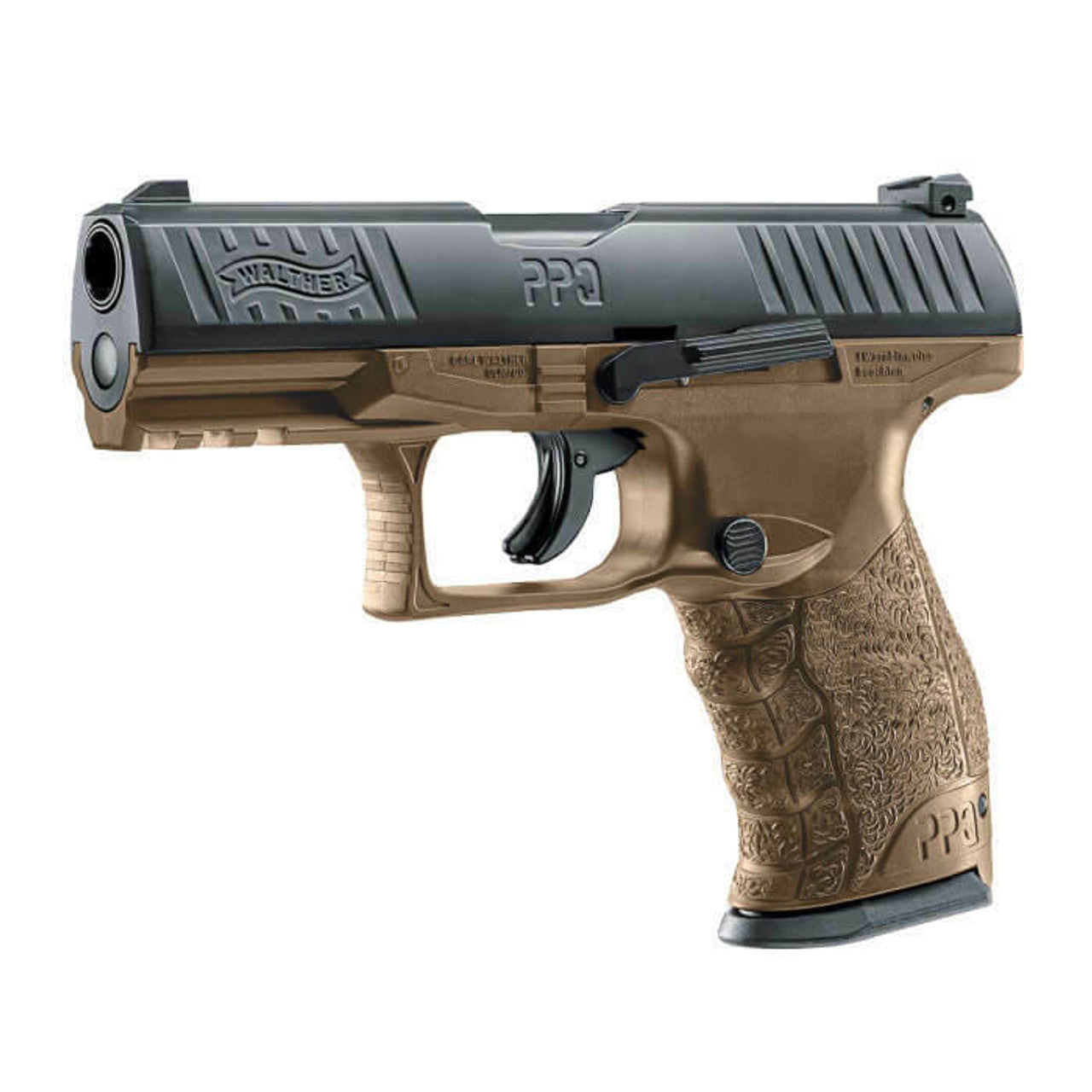 Umarex T4E Walther PPQ .43 Cal Co2 Blowback Paintball Pistol, Black / Tan
trigger, muzzle, safety switch