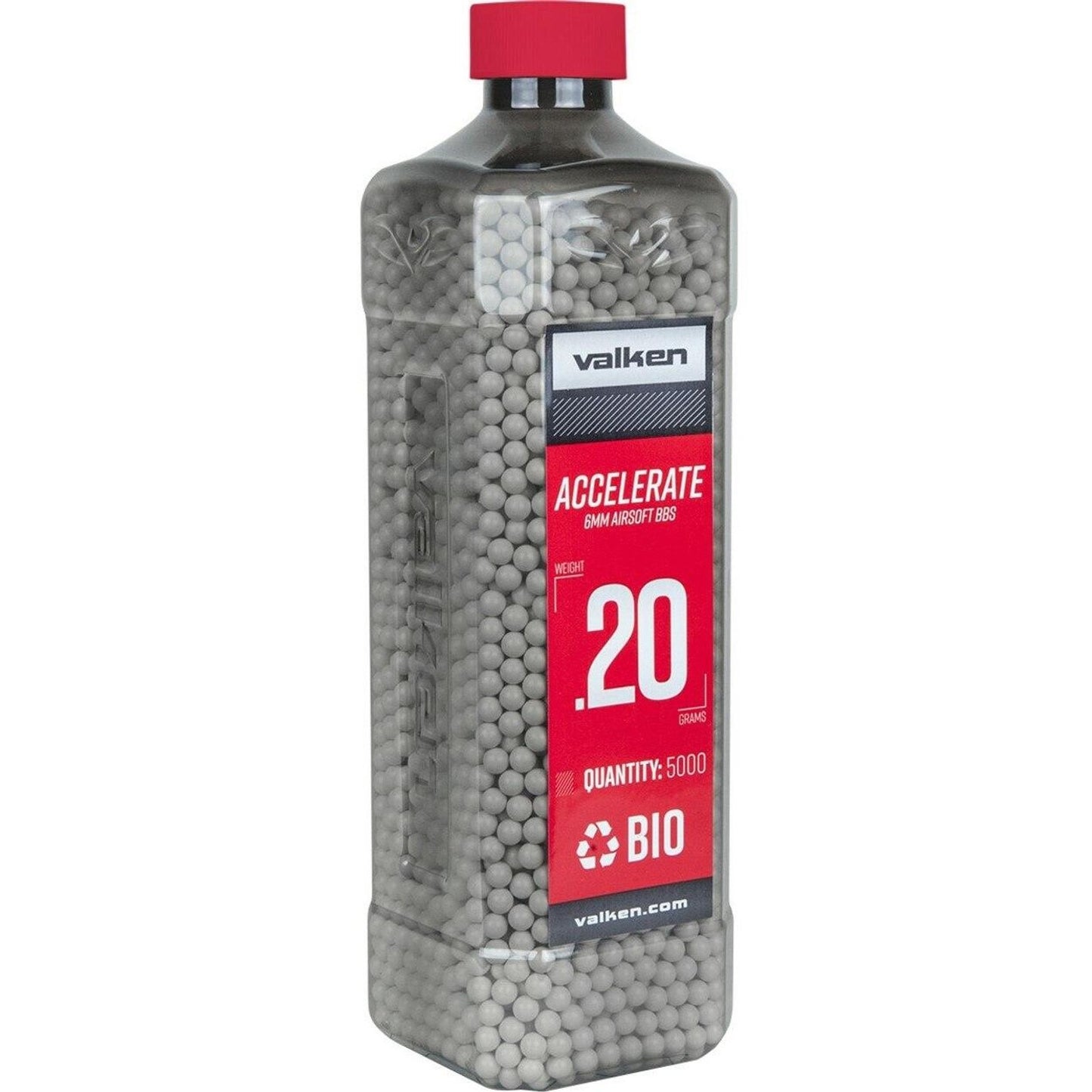 Valken Accelerate 0.20g Biodegradable Airsoft BBs, 5000 rounds in a resealable bag, eco-friendly, white color