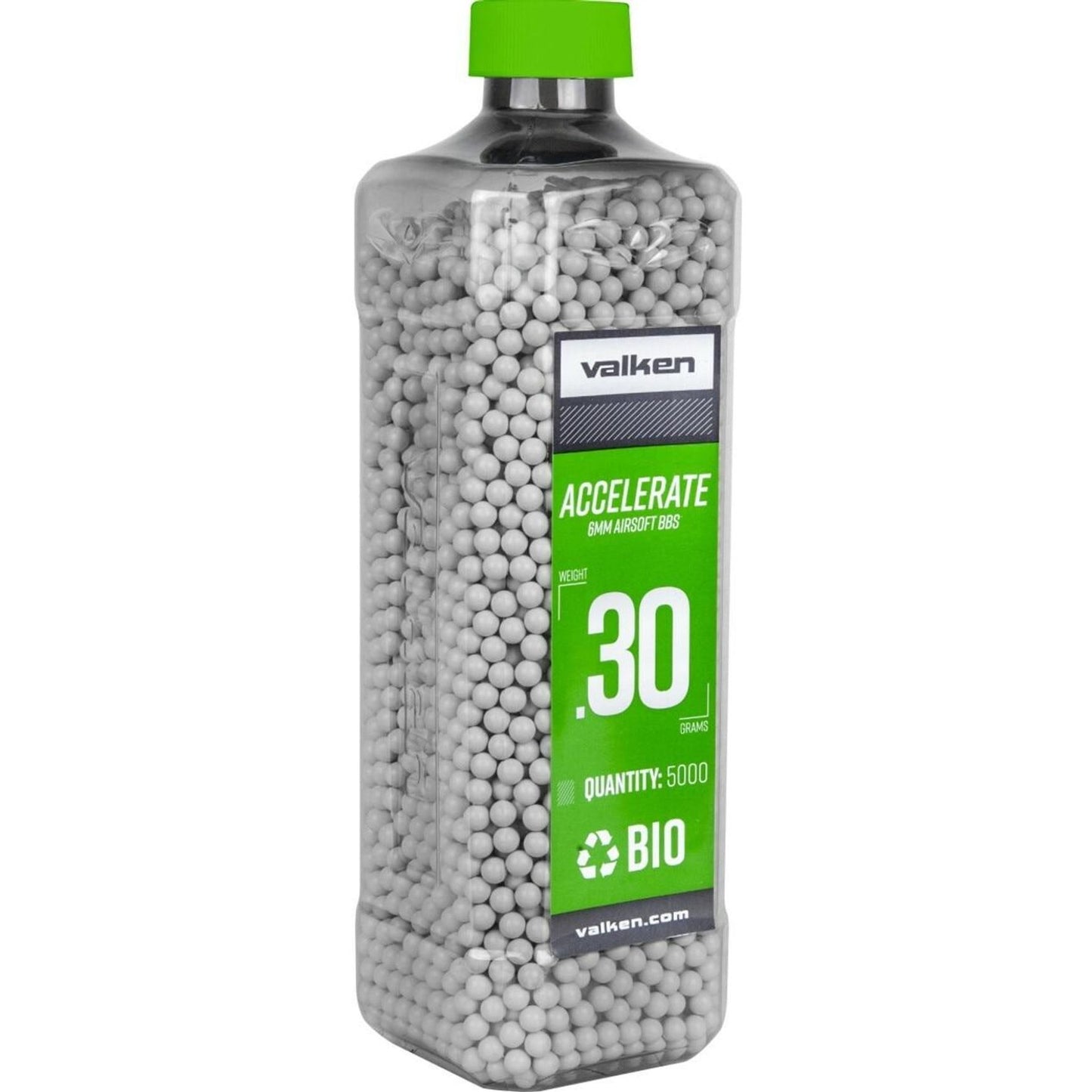 Valken Accelerate 0.30g White Biodegradable Airsoft BBs – 5000 ct. Bottle for High-FPS Outdoor Play