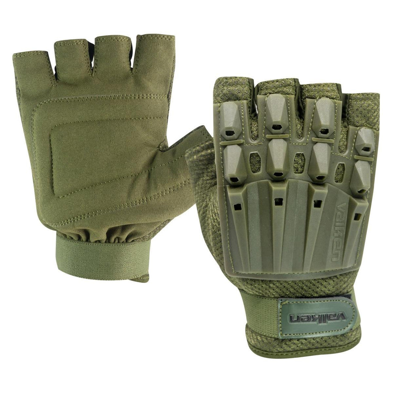 Close-up of Valken Alpha Half Finger Gloves showing breathable fabric and reinforced synthetic leather