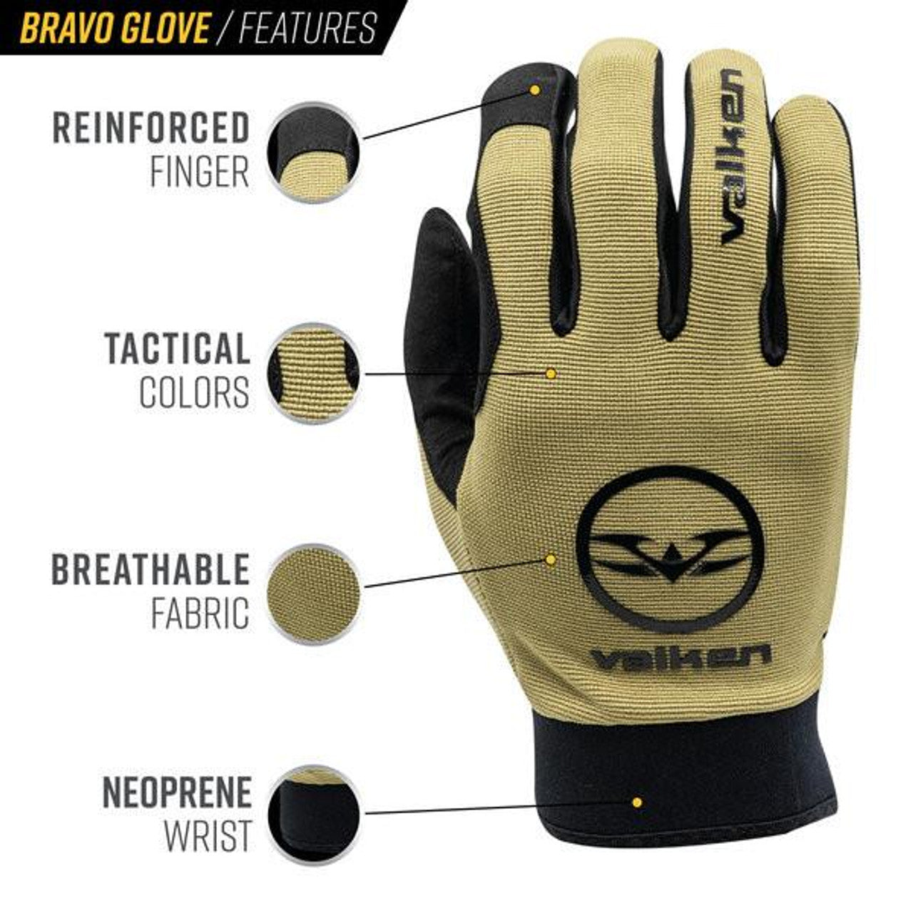 Close-Up of Valken Bravo Gloves, Large, Tan – Reinforced Knuckles and Durable Leather Palm for Protection