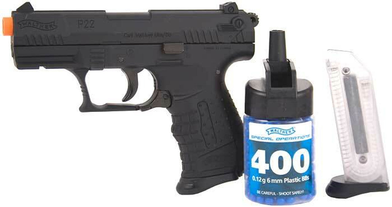 Walther P22 Special Operations airsoft spring pistol with mock suppressor in black finish