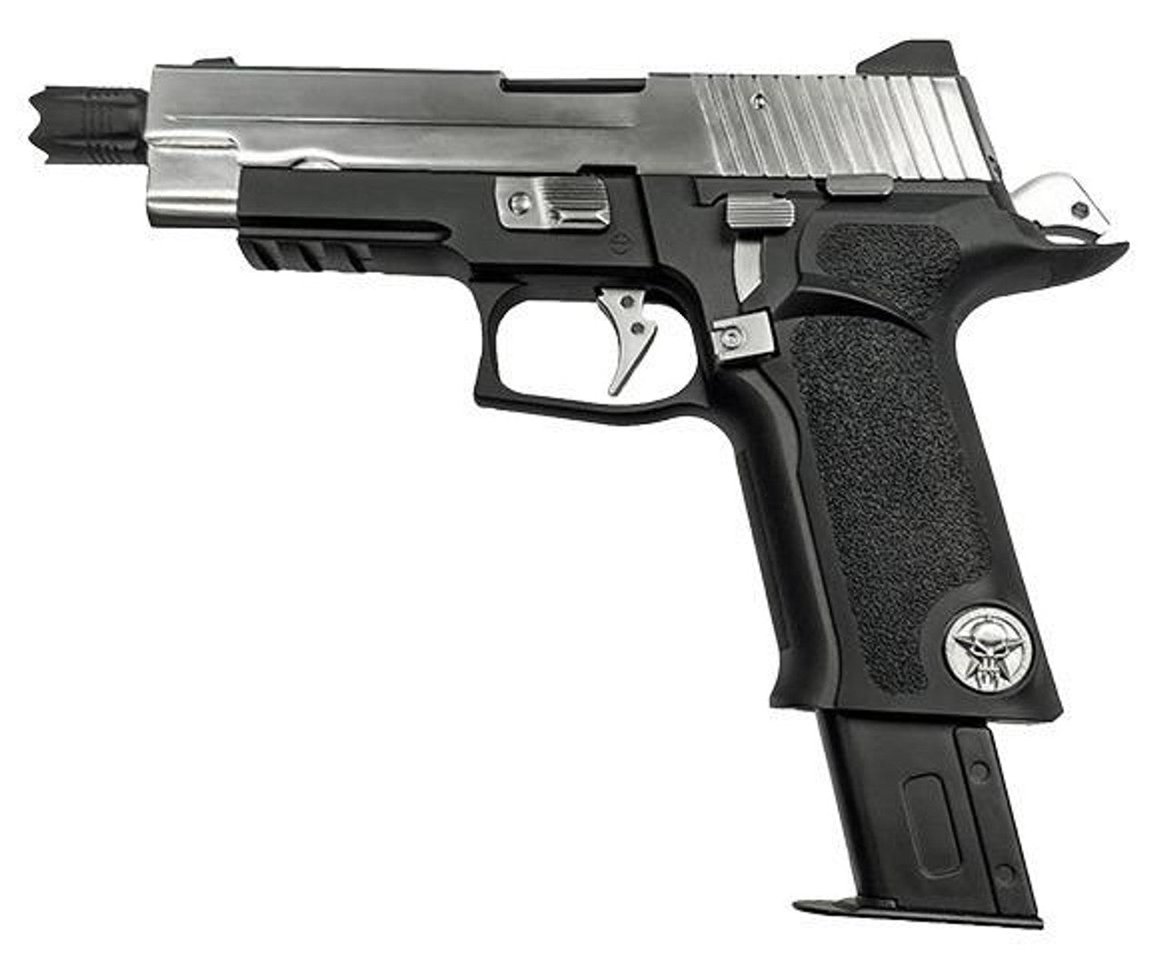 WE Tech P-Virus Two-Tone Gas Blowback Airsoft Pistol, Black and Silver