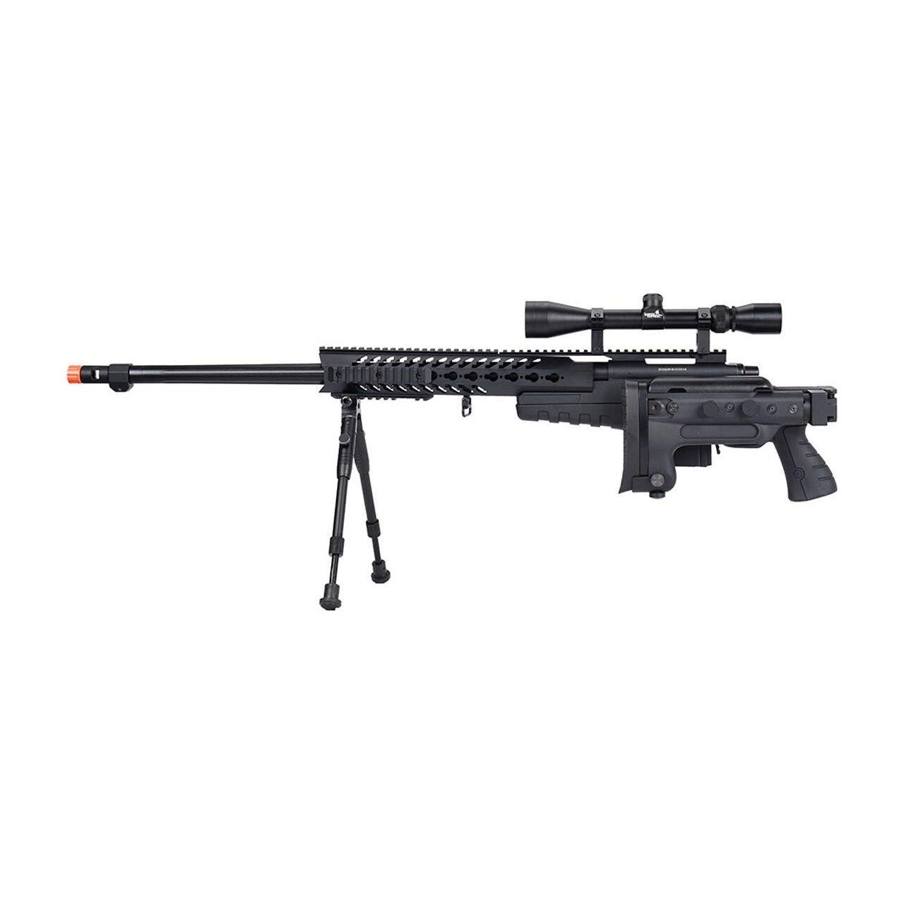 WellFire MB4418-3 Bolt Action Airsoft Sniper Rifle with Scope & Bipod and folded stock