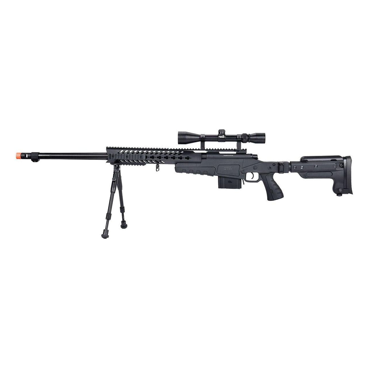 WellFire MB4418-3 Bolt Action Airsoft Sniper Rifle with Scope & Bipod, Black