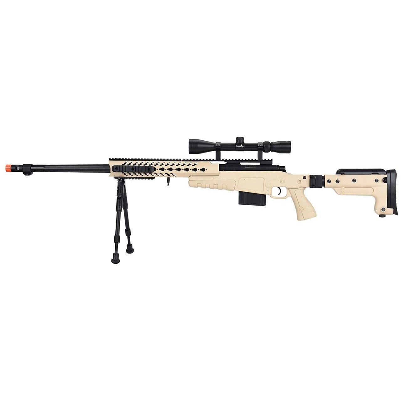 WellFire MB4418-3 Bolt Action Airsoft Sniper Rifle with Scope & Bipod, Tan