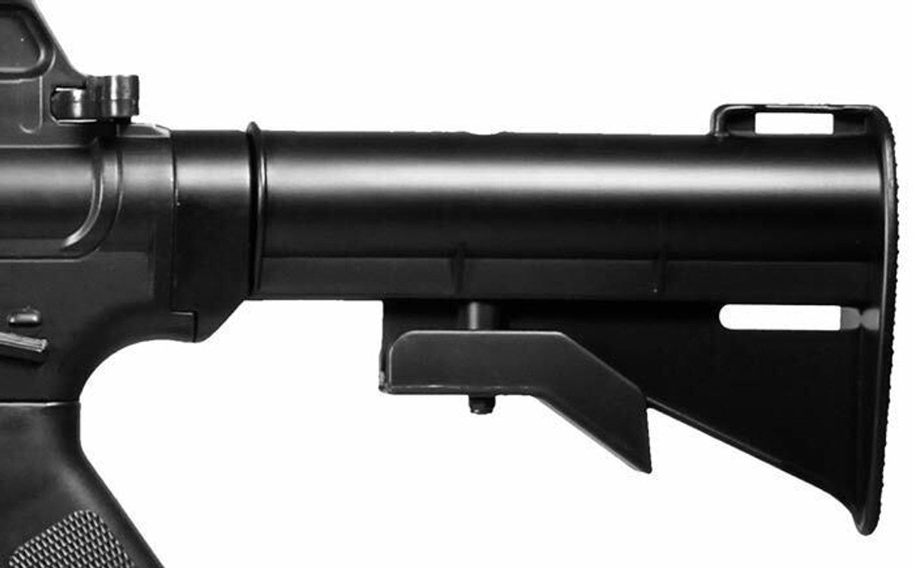 Wells M16A4 airsoft rifle displayed with Closed stock