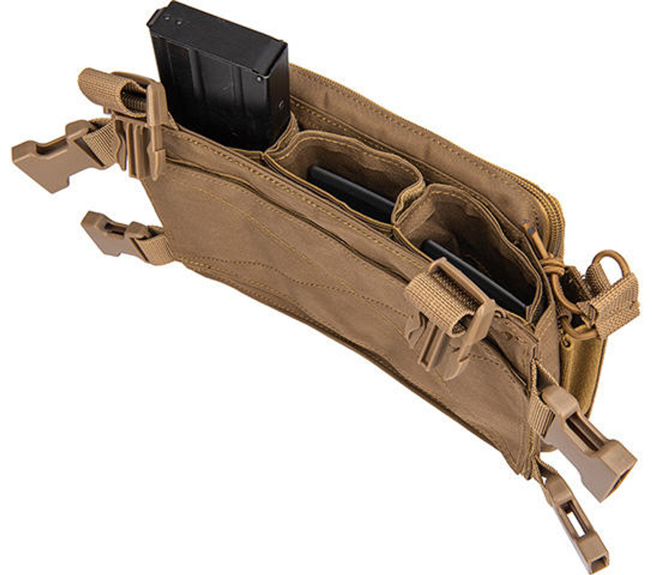 Close-up of durable material and stitching on WOSport Multifunctional Tactical Chest Rig, Tan