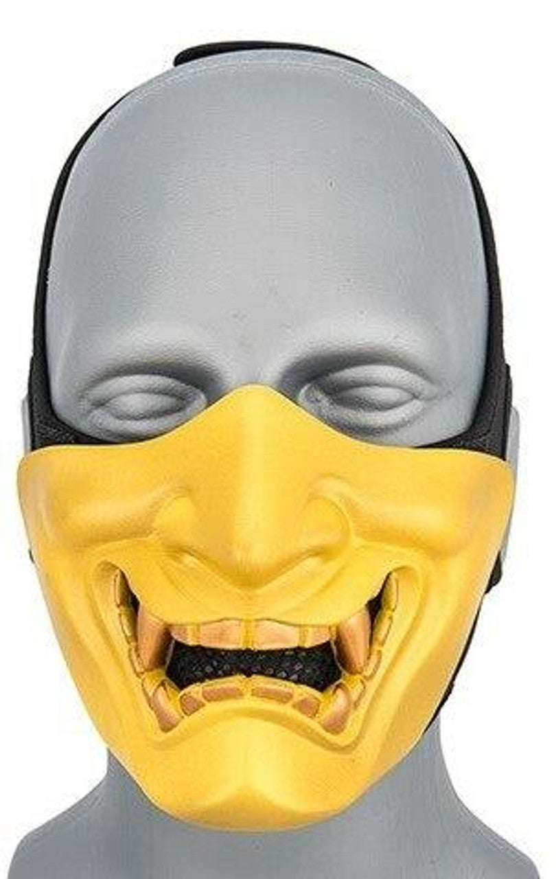 Yokai Ogre Padded Polymer Face Mask – Gold, Durable Airsoft Lower Face Protection with Bold Folklore Design