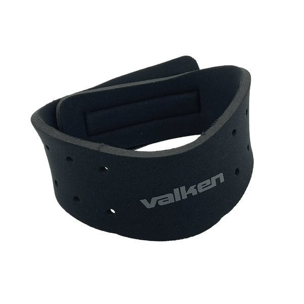 Valken Paintball Neck Protector with padded impact-resistant design, adjustable hook-and-loop closure, lightweight construction, and black finish for enhanced neck protection during paintball games.