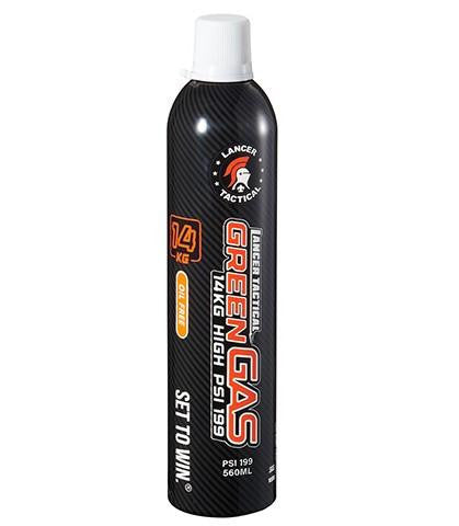 Valken Green Gas 8 oz canister for airsoft gas blowback pistols and rifles with black can and white cap.