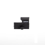Valken Hooded Mini Red Dot Sight in black featuring a glass-filled nylon housing and protective hood right side view with Valken logo
