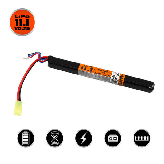 Valken LiPo 11.1v 1000mAh 15C/30C Narrow Stick Airsoft Battery (Small Tamiya)