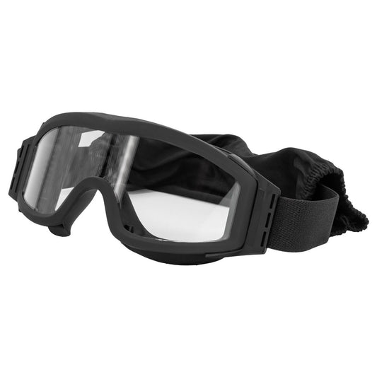Valken Tango Airsoft Goggles with Thermal Clear Lens featuring a dual-pane anti-fog lens, full-seal frame, and adjustable elastic head strap in Black.