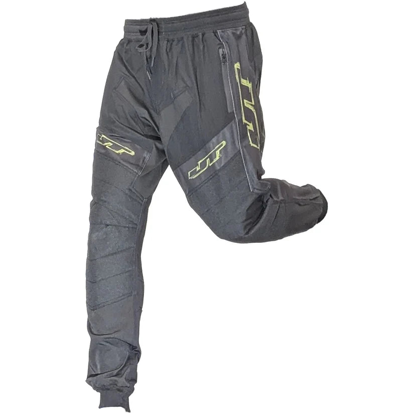 JT Pro Jogger Grunge Black Olive Paintball Pants left side view with left knee up