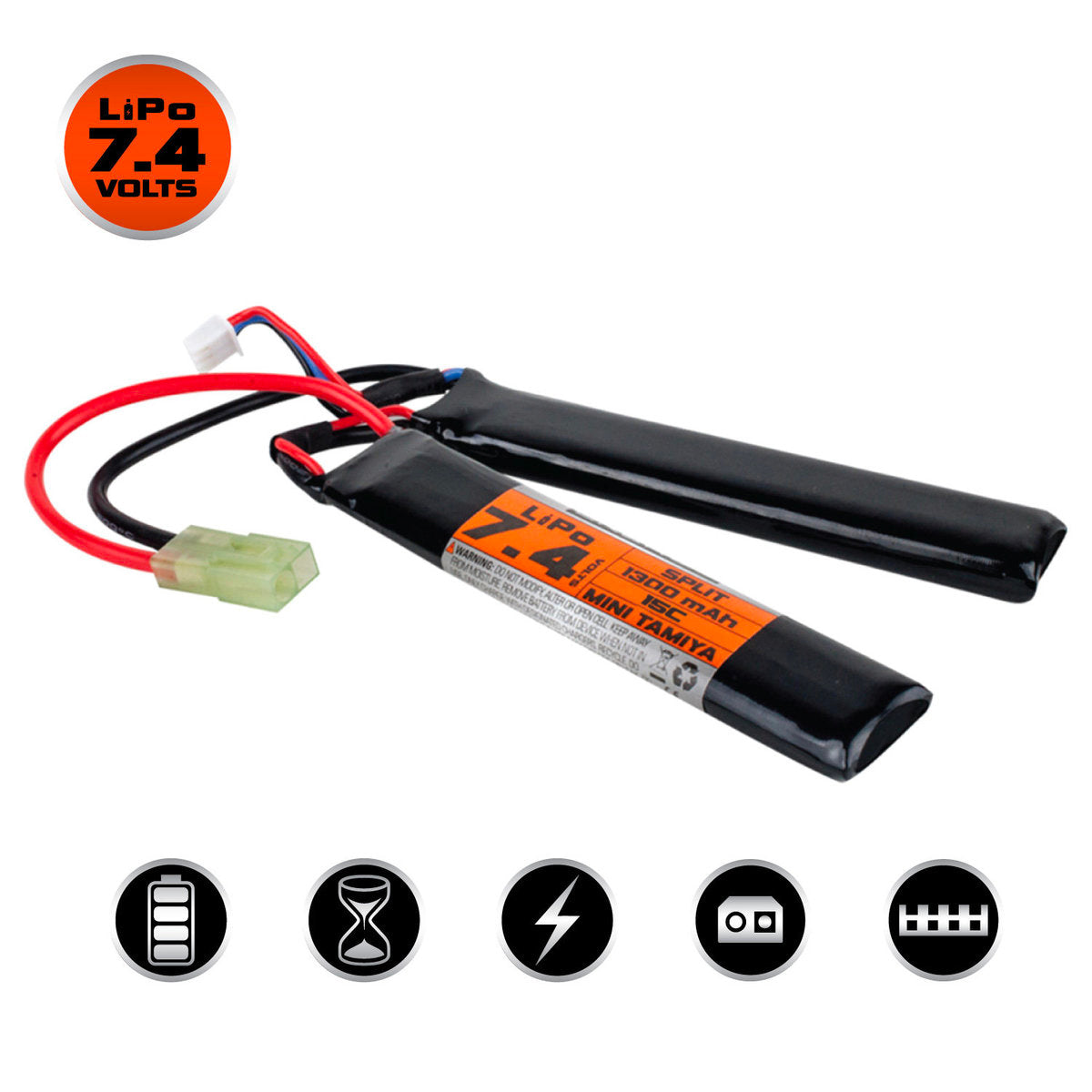 Valken LiPo 7.4v 1300mAh 15C/30C Split Airsoft Battery (Small Tamiya)