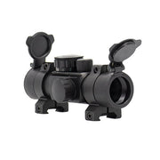 Valken 1x30 Multi-Reticle Red Dot Sight right side view with scope covers flipped up and side and top adjustment dialers