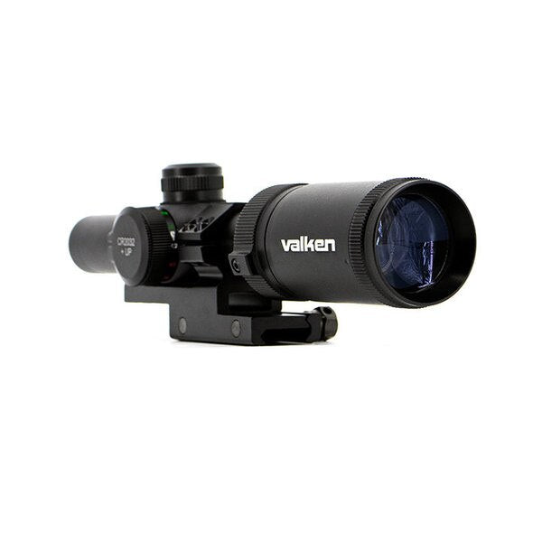 Valken 1-4x20 variable zoom scope with one-piece offset mount installed