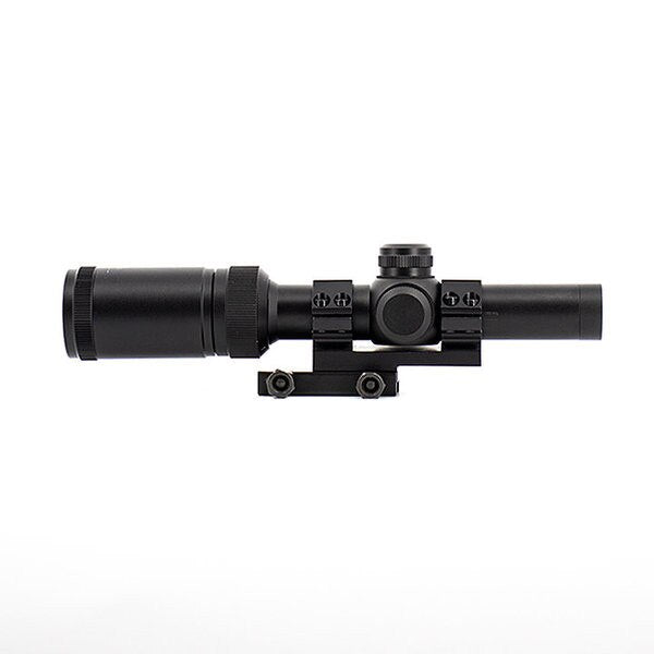 Side profile of Valken 1-4x20 compact airsoft scope with turrets