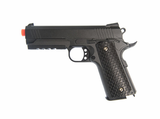 Full Metal 1911 Warrior Spring Pistol Black Color Left Side View with Orange Tip