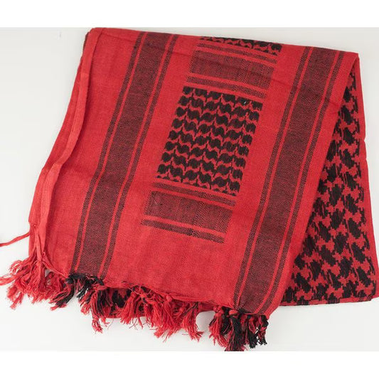Red Black Valken shemagh worn around neck for desert and urban use