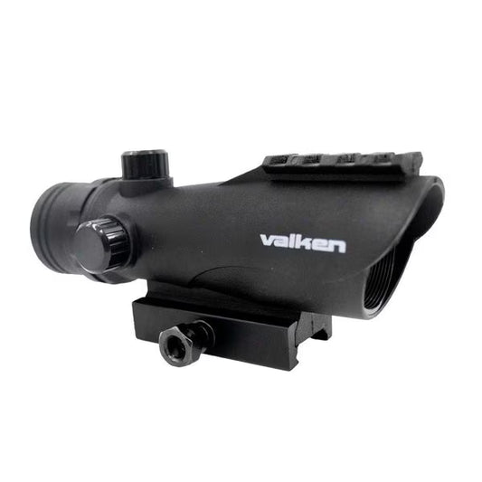 Valken RDA30 Red Dot Sight – 30mm Airsoft Red Dot Optic right angel view with Valken logo