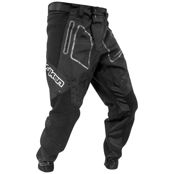 Valken Phantom black paintball pants front view with athletic jogger cut and stretch knee panels