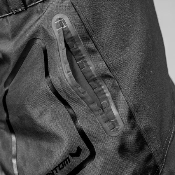 Side angle of Valken Phantom Black tactical jogger-style paintball pants with cargo pockets