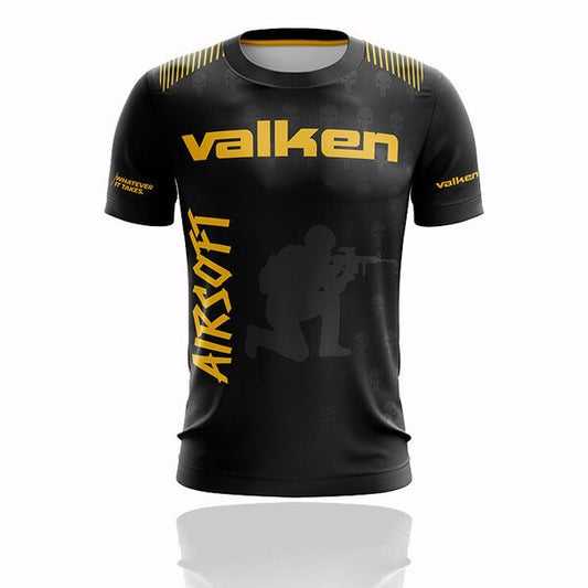 Valken Airsoft Tech T-Shirt – Black/Yellow | Moisture-Wicking Polyester Tactical Tee