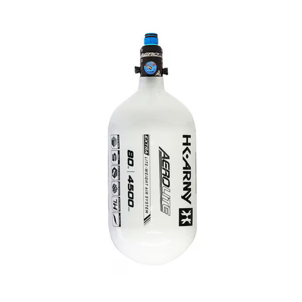 HK Army 80/4500 Extra Lite Paintball Tank – White with Basic Regulator – DOT/TC Certified