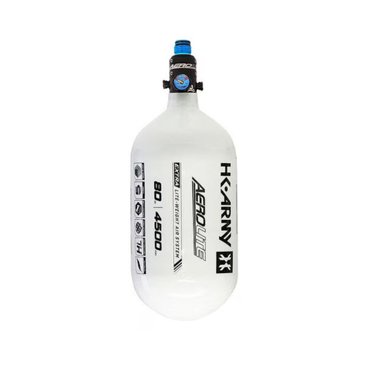 HK Army 80/4500 Extra Lite Paintball Tank – White with Basic Regulator – DOT/TC Certified