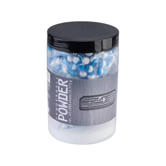 T4E .43 Caliber Powder Ball Paintballs – 500 Count Jar, Blue and White, for Training and Simulation
