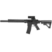 First Strike T15 DMR Paintball Marker with tactical magfed design, 14-inch rifled barrel, mock suppressor, and adjustable stock for precision sharpshooting.