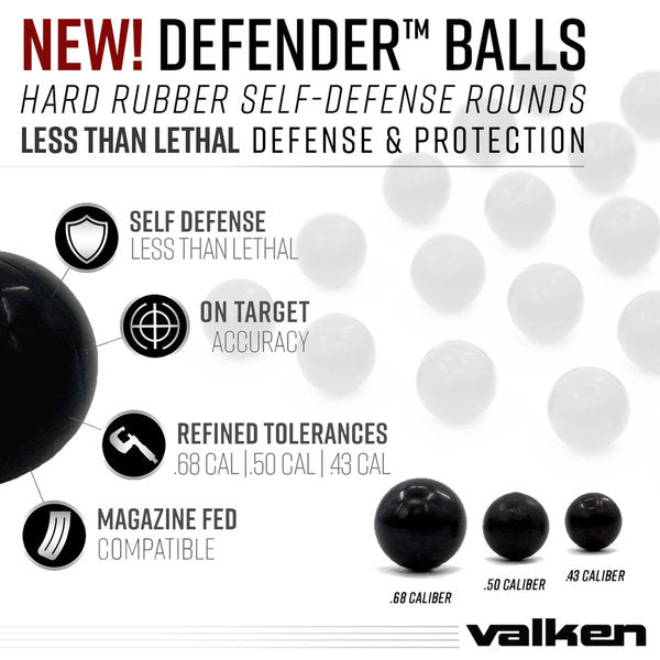 Valken Defender .43 Caliber Hard Rubber Balls - 25 Count | Effective Non-Lethal Defense