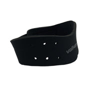 Side angle of the Valken Neoprene Paintball Neck Protector showing adjustable hook-and-loop closure, ventilation holes, and flexible neoprene construction.