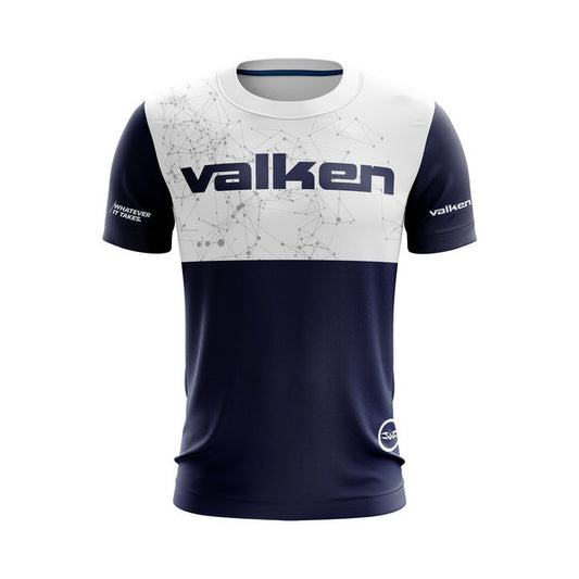 Valken Tech Vector Blue T-Shirt featuring a bold blue geometric graphic design on a soft, comfortable short-sleeve shirt for casual paintball wear and everyday use.