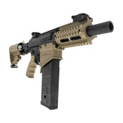 Close-up of the Valken M17 Magfed Paintball Marker Desert Tan receiver and magazine well