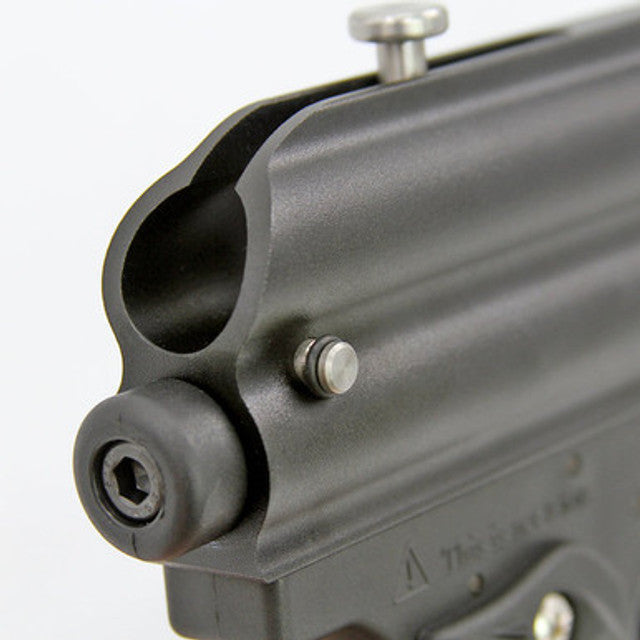Rear view of Valken Razorback paintball gun showing trigger frame, bolt system, and rear cocking mechanism for semi-automatic action