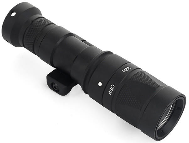 ACW M340W Scout Light Pro 390 Lumens, Black showing the on off switch
