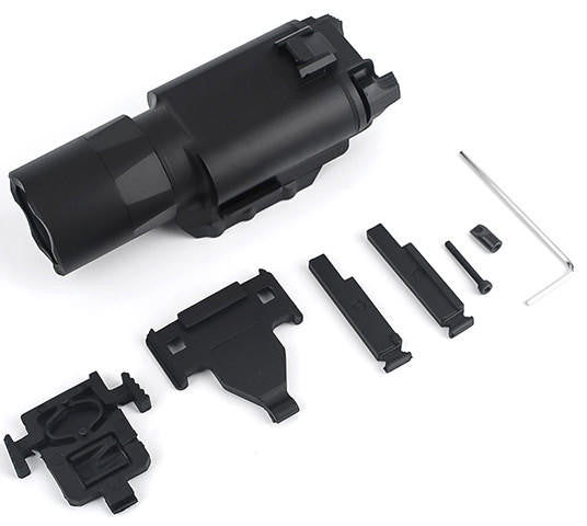 ACW X300 Ultra 510 Lumen Pistol Light, Black with mounting assembly parts.
