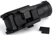 ACW XH35 black tactical pistol light mounted right angel view with mount accessory