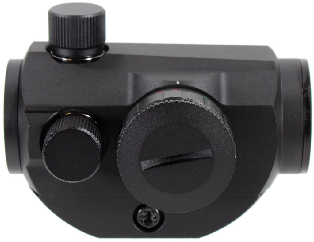 Aim Sports ASI-RTDT125 micro dot sight top view on Weaver Picatinny 1913 rail red dot adjustment dialer