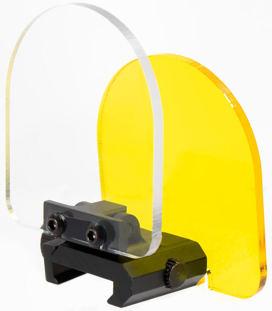 Aim Sports amber and clear lens protector mounted on Weaver Picatinny rail, interchangeable 